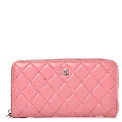 Chanel Lambskin Quilted Large Gusset Zip Around Wallet Pink 1 of 17