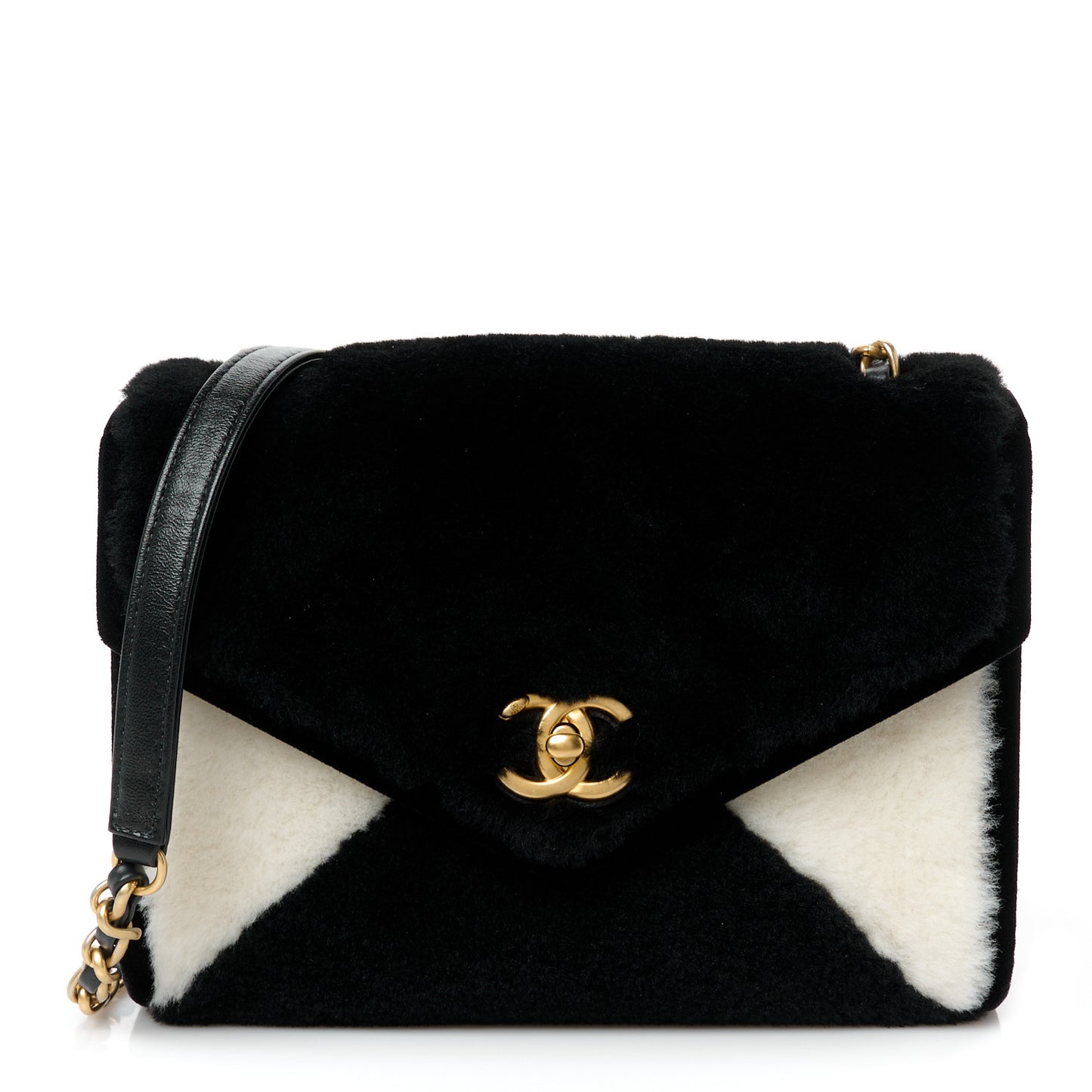 Shearling Checkered Flap Bag Black White