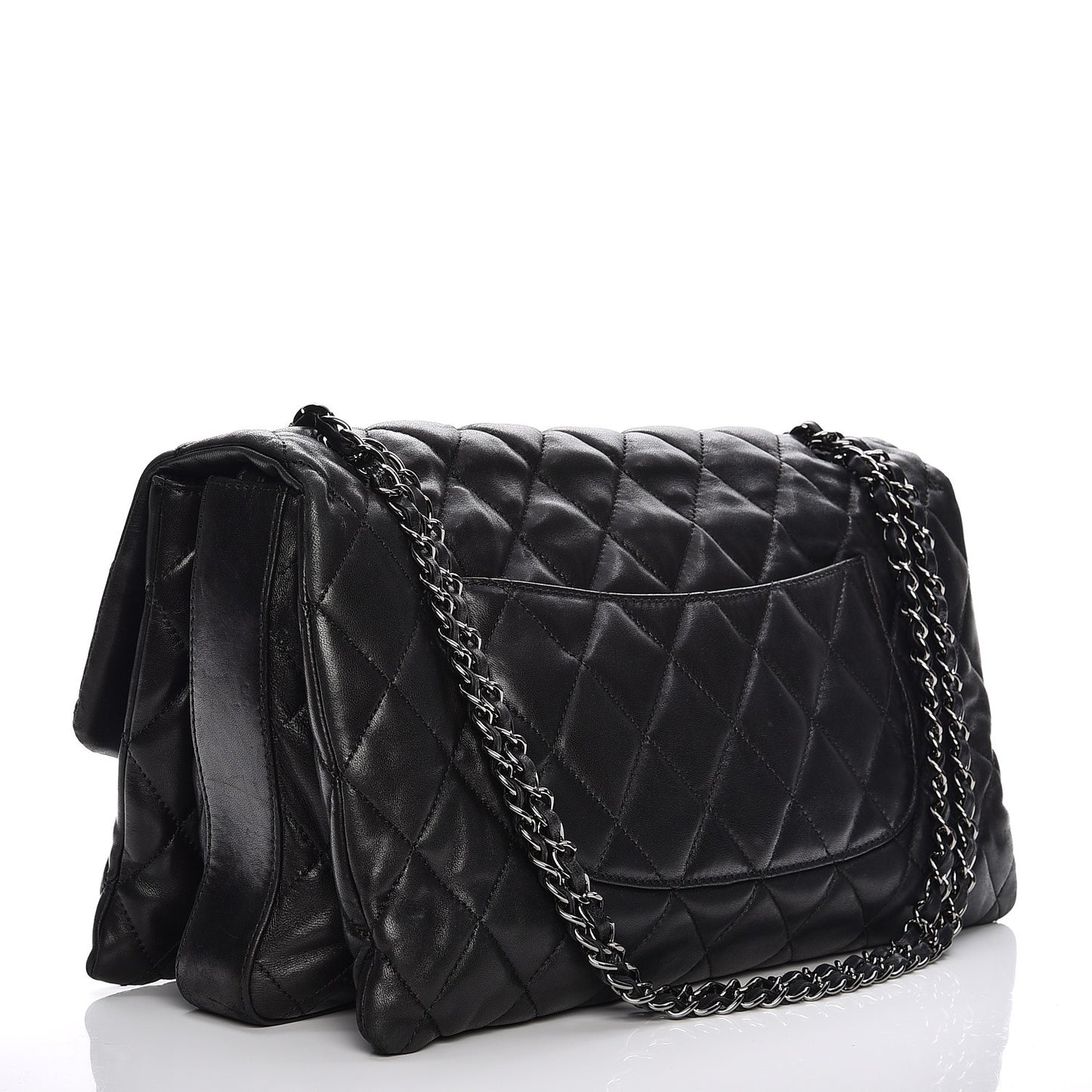 Lambskin Quilted Maxi 3 Flap Black