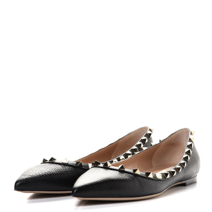 Valentino Garavani Pebbled Calfskin Rockstud Ballerina Flats 39 Black 3 of 7