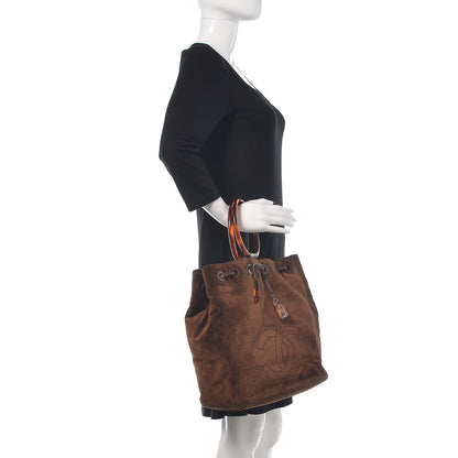 Chanel Suede Tortoise CC Drawstring Tote Brown 2 of 15