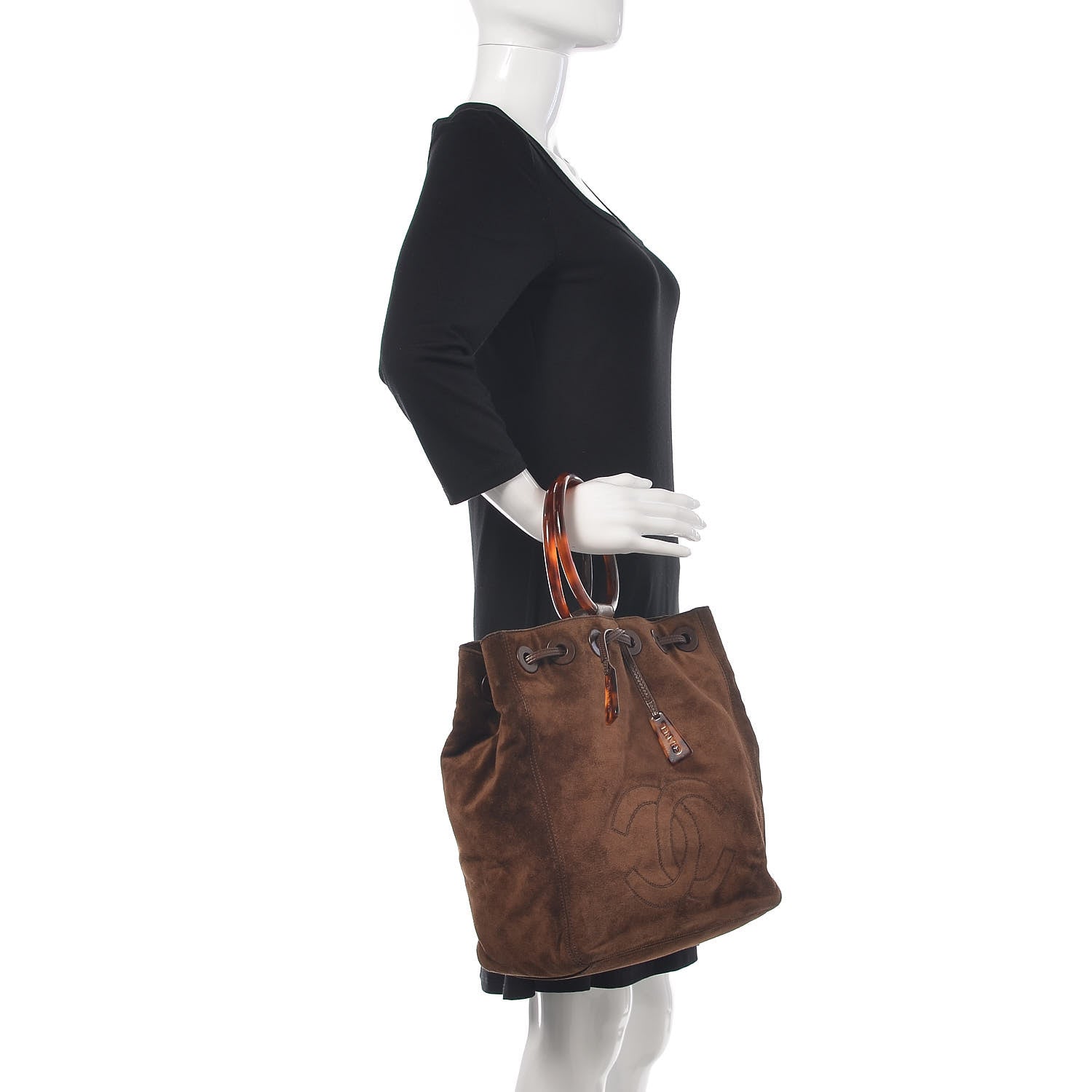 Chanel Suede Tortoise CC Drawstring Tote Brown 2 of 15
