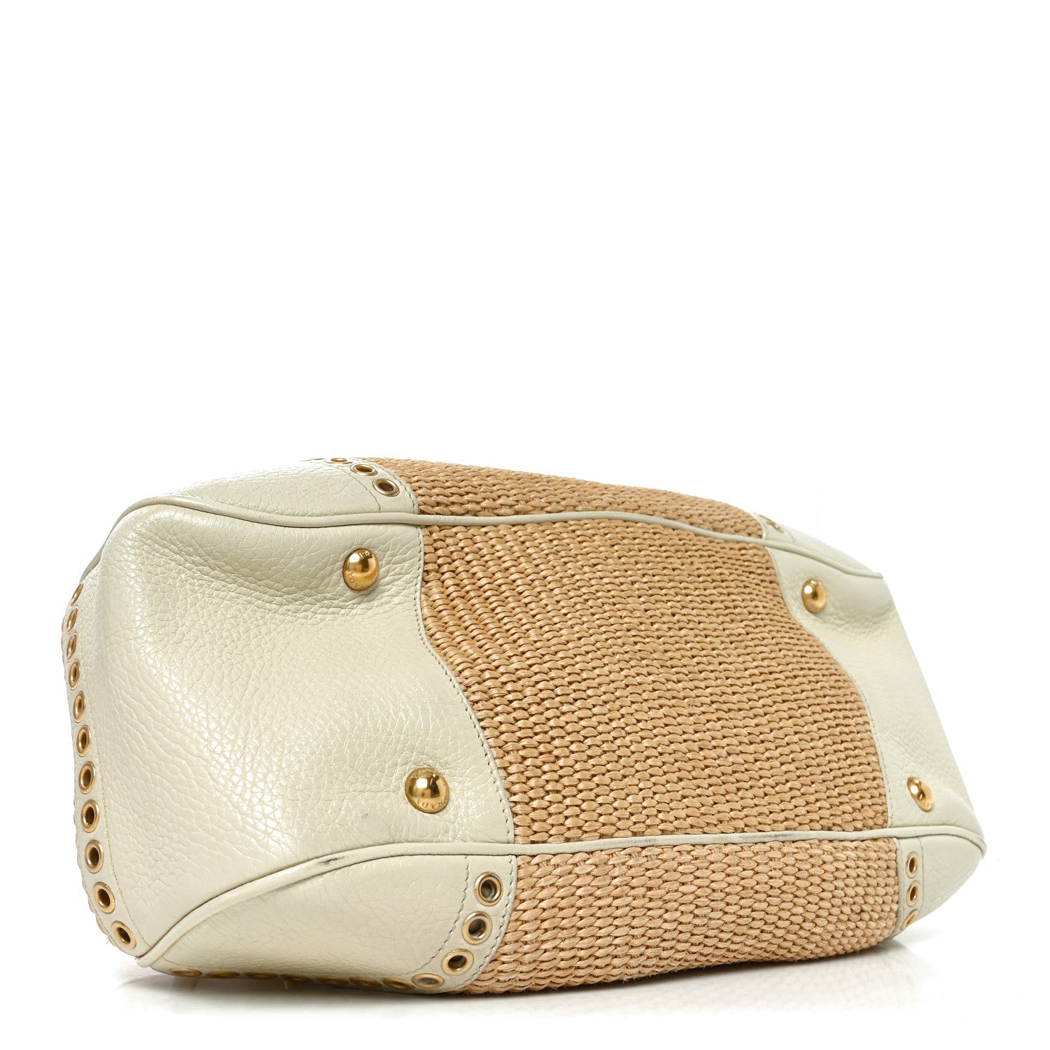 Prada Paglia Cinghiale Eyelet Frame Bag Naturale White 1889373