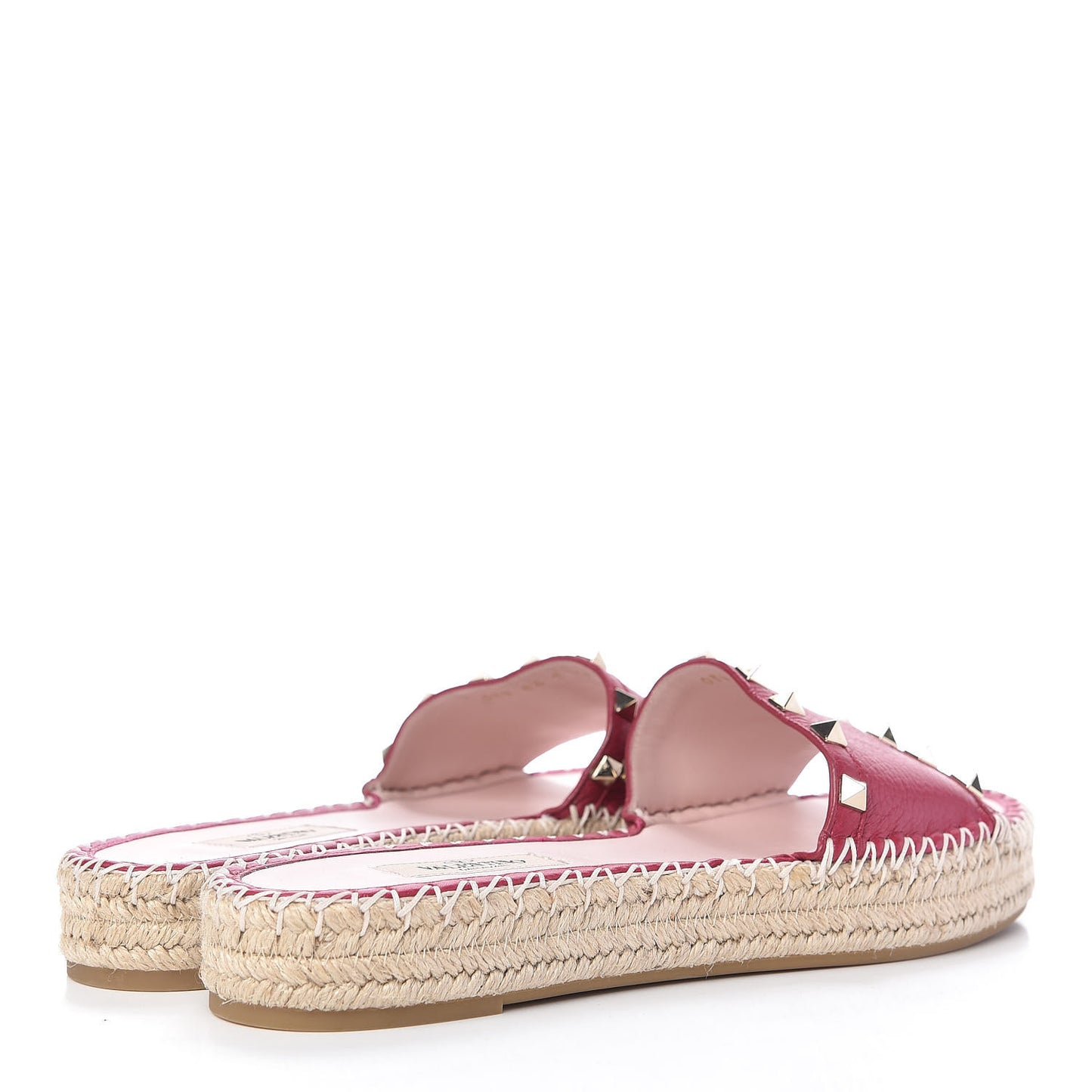 Grained Calfskin Rockstud Espadrille Flat Slide Sandals 39 Red