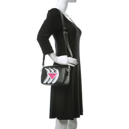 Prada City Calf Banana Print Camera Bag Black Fuchsia 2 of 9