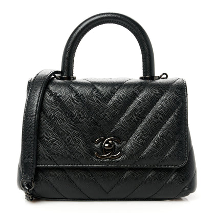 Chanel Caviar Chevron Quilted Extra Mini Coco Handle Flap So Black 1 of 12