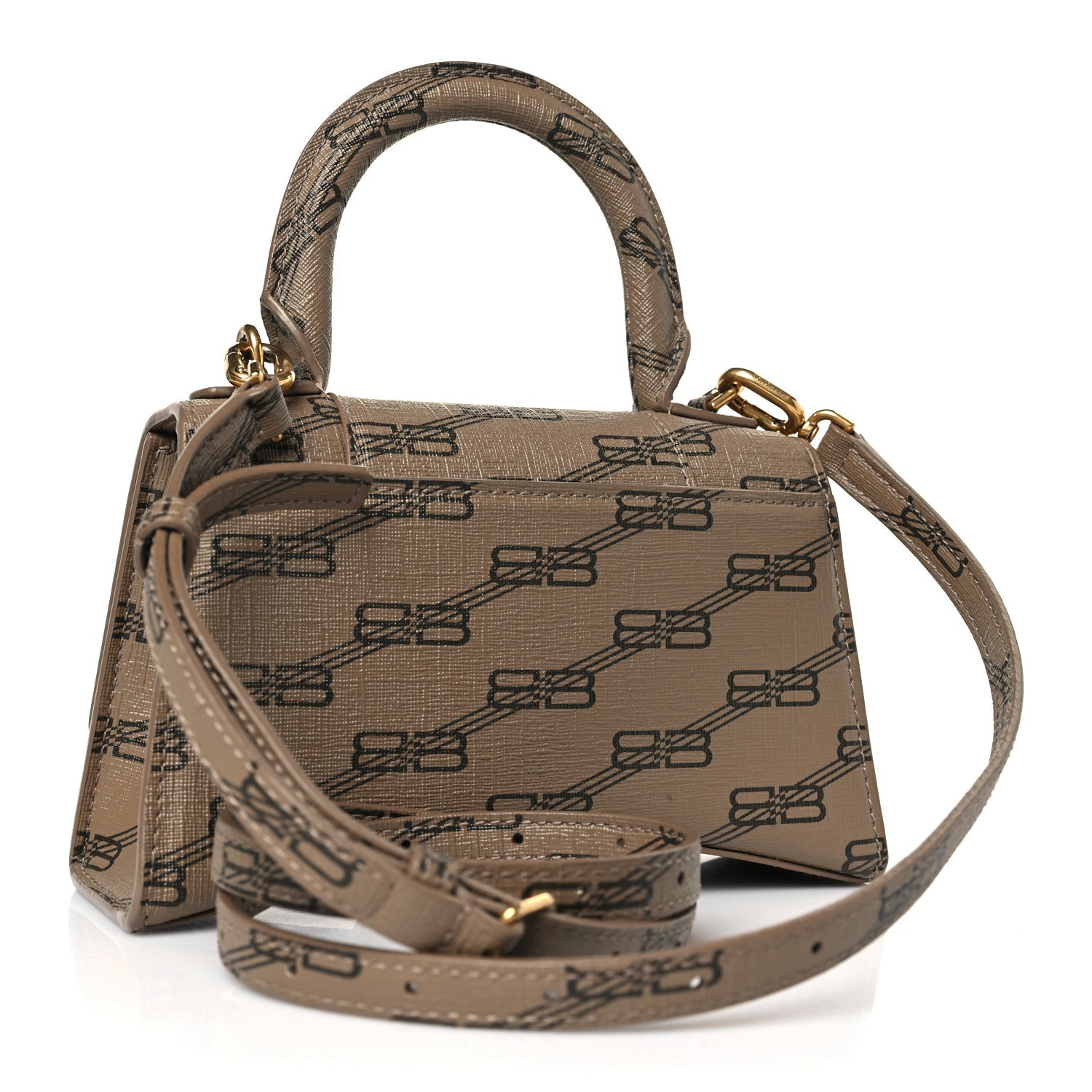Balenciaga Coated Canvas BB Monogram Hourglass Top Handle Bag XS Beige Brown 3 of 8