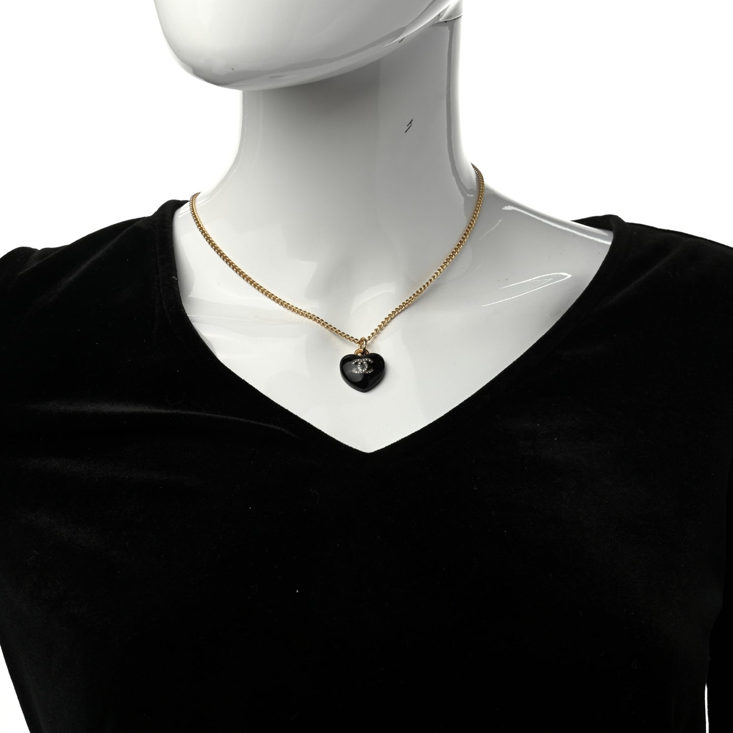 Resin Crystal CC Heart Necklace Black Gold