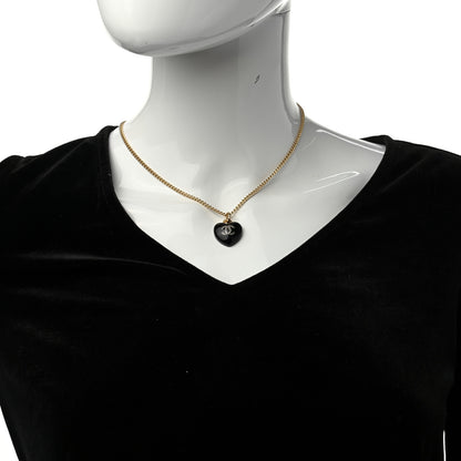 Chanel Resin Crystal CC Heart Necklace Black Gold 2 of 5