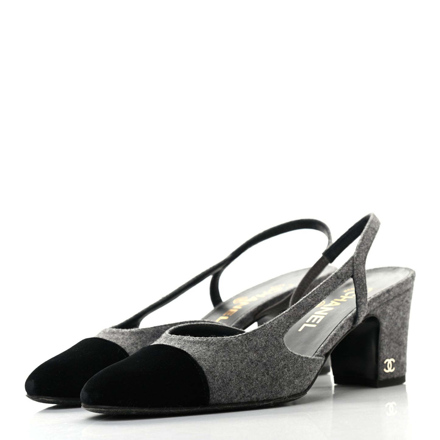 Wool Cap Toe CC Slingback Pumps 37.5 Black Dark Grey