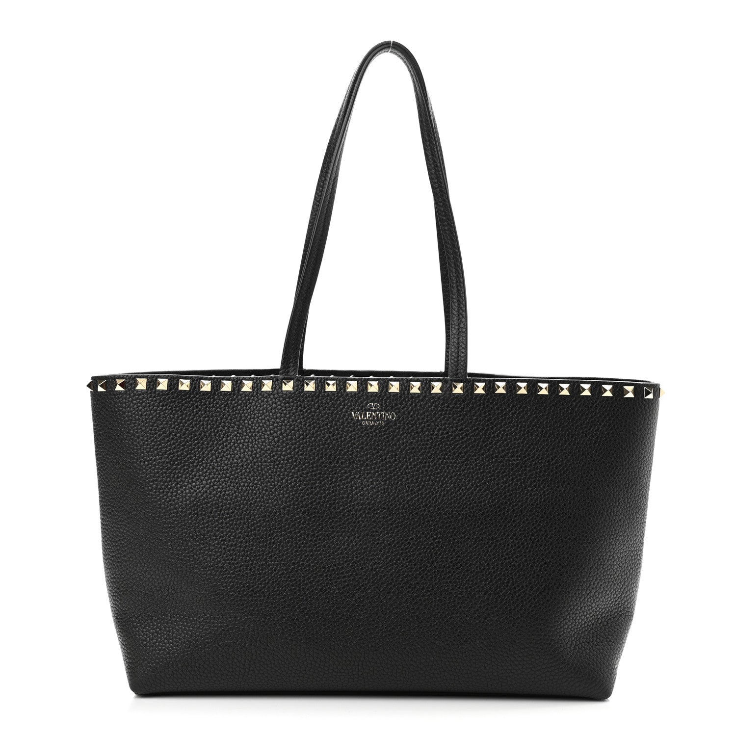 Valentino Garavani Grained Calfskin Small Rockstud Shoulder Tote Black 1 of 10