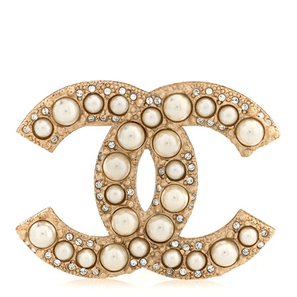 Chanel Metal Crystal Graduated Pearl CC Brooch Gold 1 of 4
