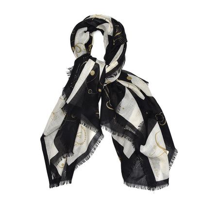 Christian Dior Wool Silk Star Signs Constellation Scarf Black 1 of 10