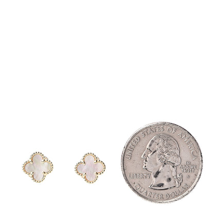 Van Cleef & Arpels 18K Yellow Gold Mother of Pearl Sweet Alhambra Earrings 2 of 6