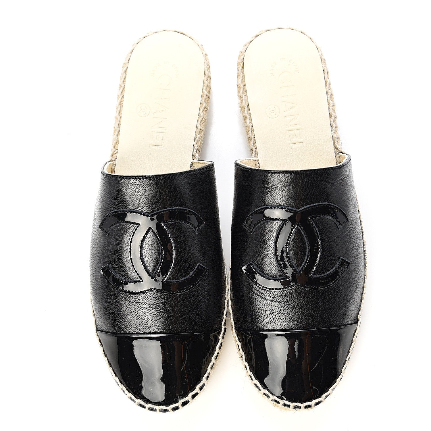 Chanel Goatskin Patent CC Espadrille Mules 37 Black 10 of 11