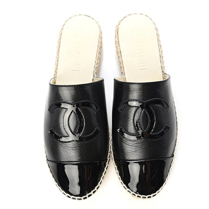 Chanel Goatskin Patent CC Espadrille Mules 37 Black 10 of 11
