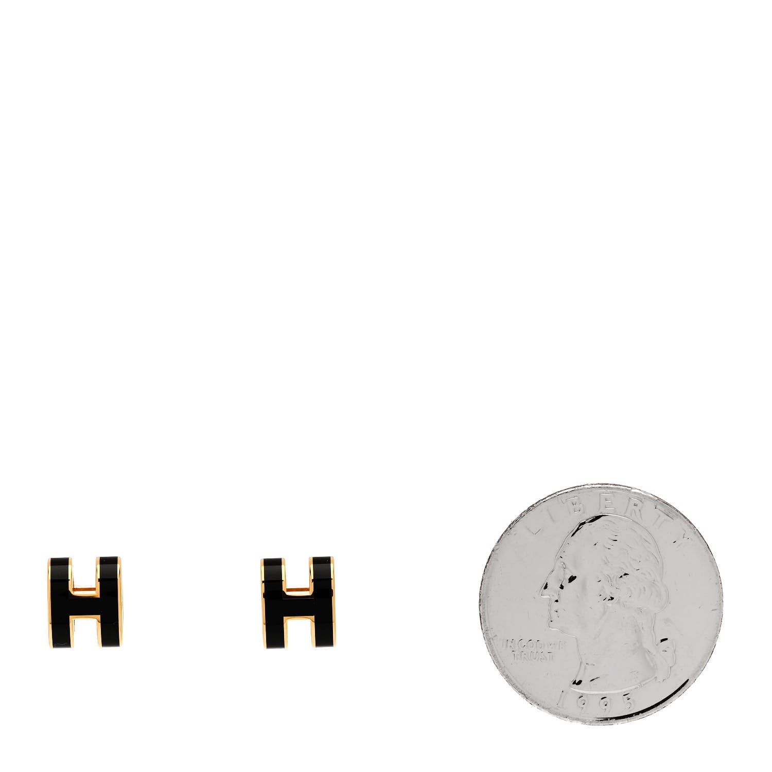 Hermes Gold Lacquered Mini Pop H Earrings Black 2 of 5