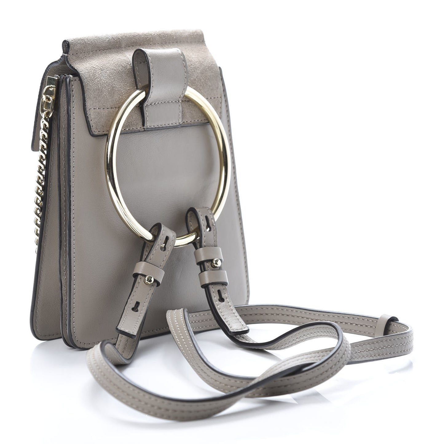Suede Calfskin Mini Faye Bracelet Bag Motty Grey