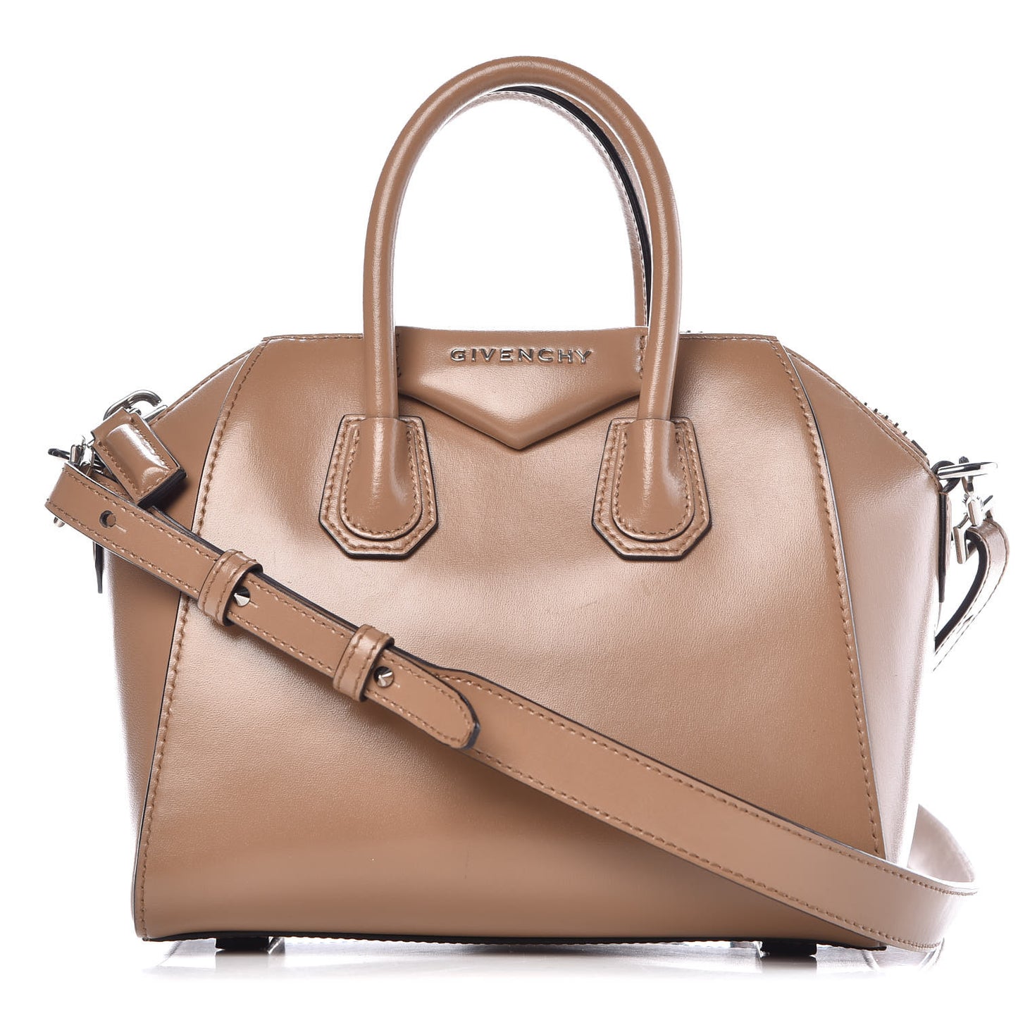Shiny Lord Calfskin Mini Antigona Dark Beige