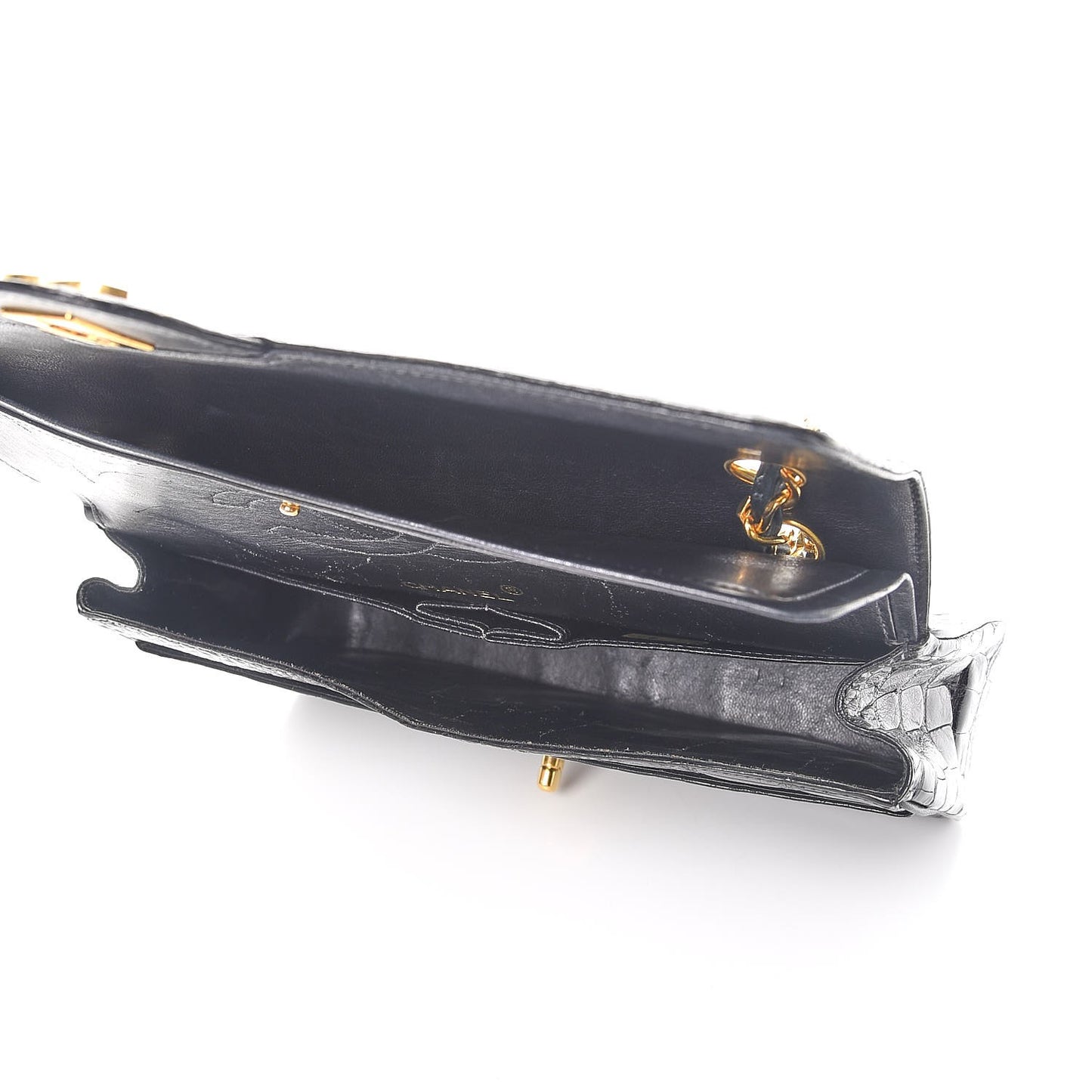 Crocodile Medium Double Flap Black