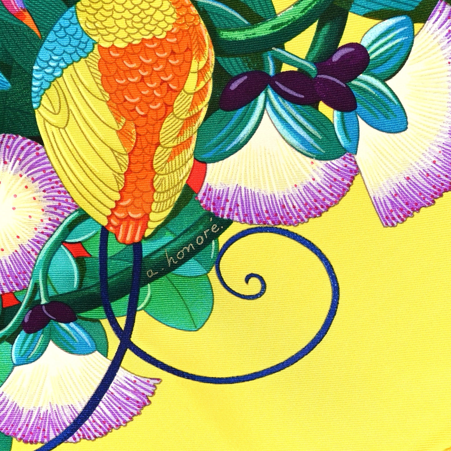 Silk Au Coeur de la Vie Scarf 90 Jaune Vif Turquoise Vert