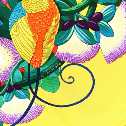 Hermes Silk Au Coeur de la Vie Scarf 90 Jaune Vif Turquoise Vert 4 of 5