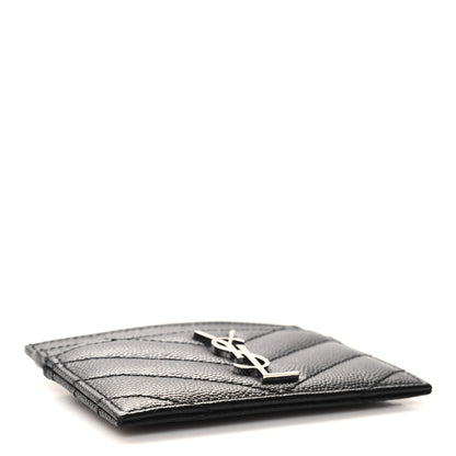 Saint Laurent Grain De Poudre Matelasse Chevron Monogram Credit Card Case Black 4 of 9