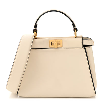 Fendi Vitello Seta Suede FF Mini Peekaboo Iconic Satchel Uovo Sigaro Marrone 1 of 12