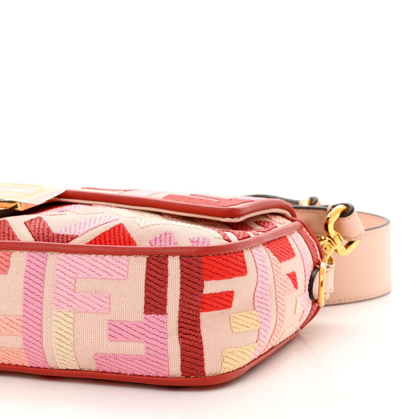 Canvas Vitello King FF Embroidered Baguette Rosa Quarzo Bloody Mary Multicolor