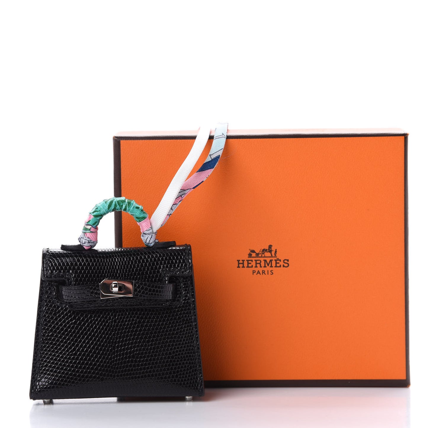 Lizard Mini Kelly Twilly Bag Charm Black