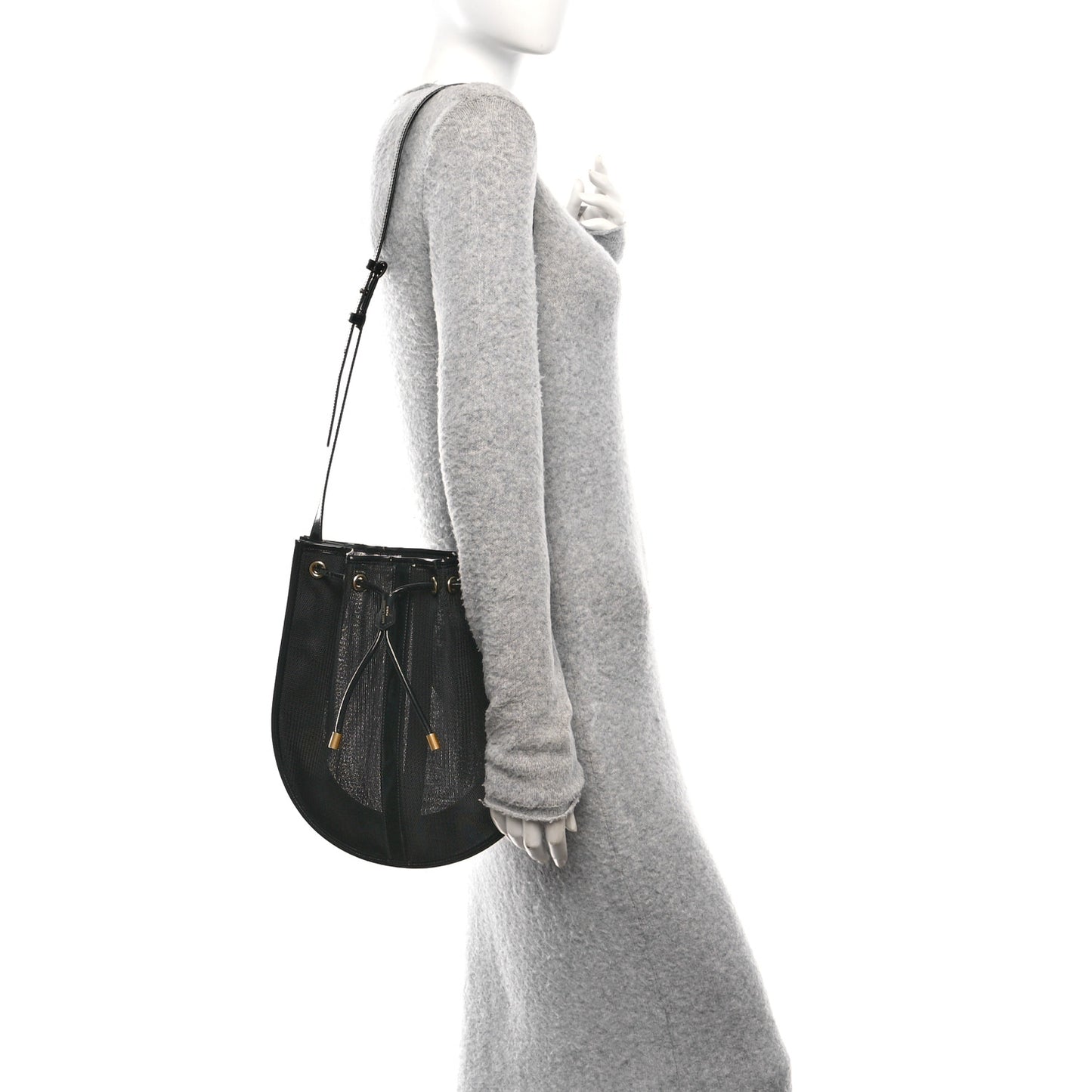 Mesh Patent Calfskin Daryl Shoulder Bag Black