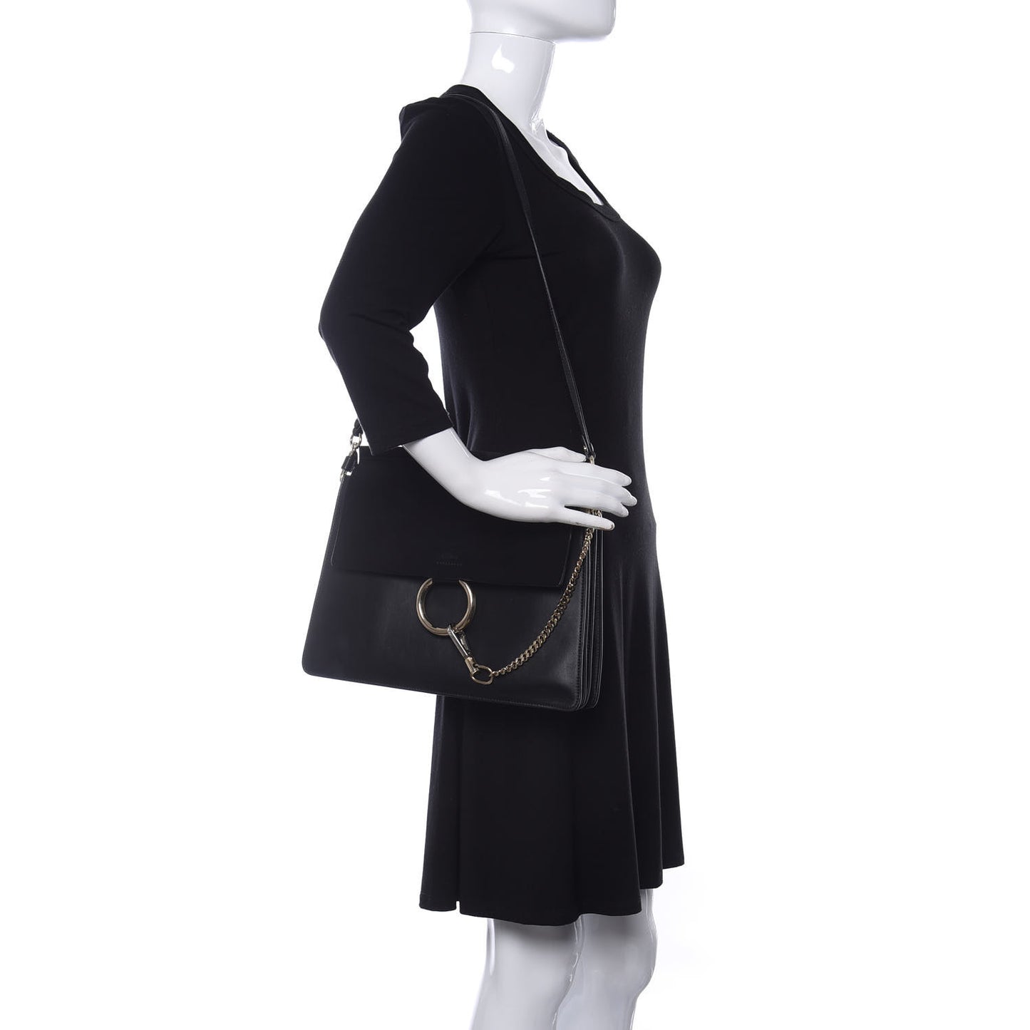 Suede Calfskin Medium Faye Shoulder Bag Black
