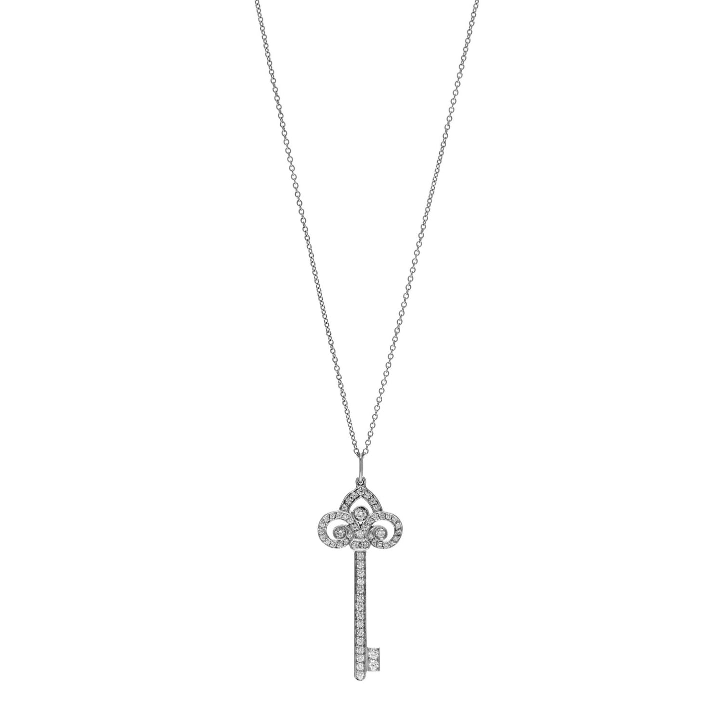Platinum Diamond .41ct Fleur De Lis Key Pendant Necklace
