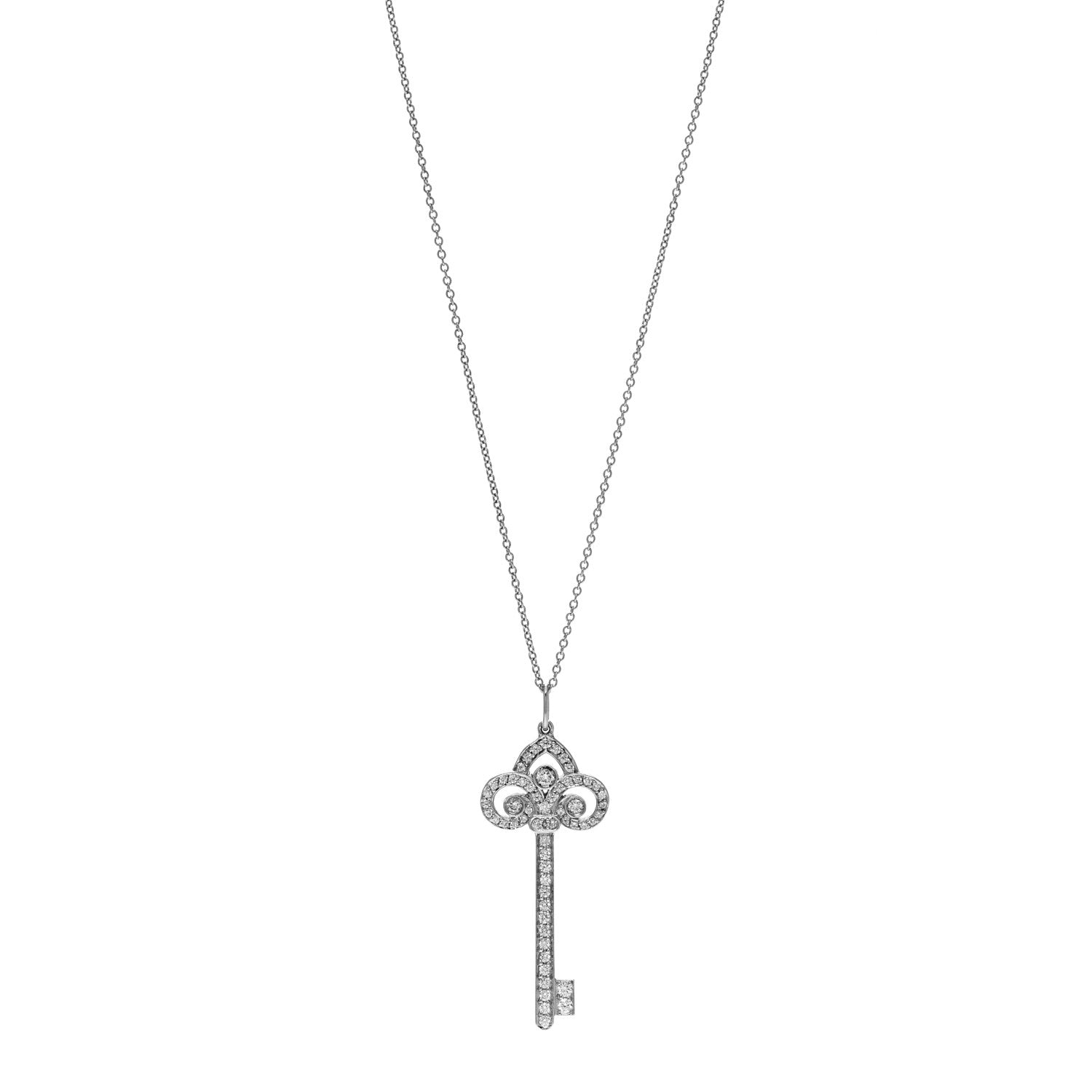 Tiffany Platinum Diamond .41ct Fleur De Lis Key Pendant Necklace 1 of 6