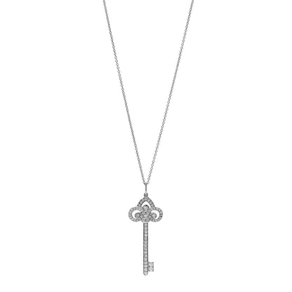 Tiffany Platinum Diamond .41ct Fleur De Lis Key Pendant Necklace 1 of 6