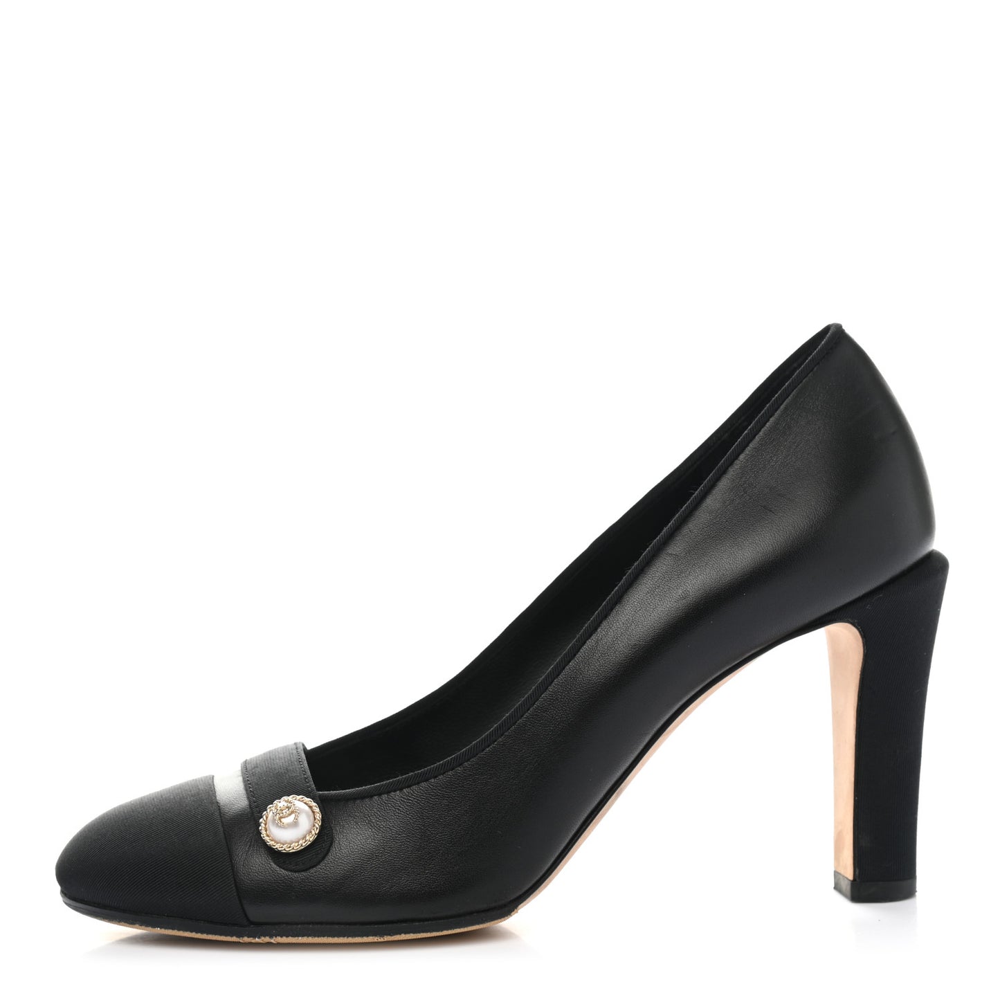 Lambskin Grosgrain Cap Toe Pearl Pumps 38 Black