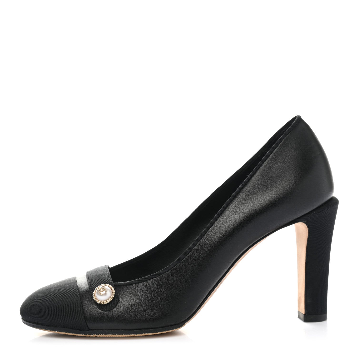 Chanel Lambskin Grosgrain Cap Toe Pearl Pumps 38 Black 1 of 10