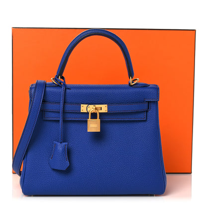 Hermes Togo Horseshoe Kelly Retourne 25 Bleu Electrique Bordeaux 38 of 38