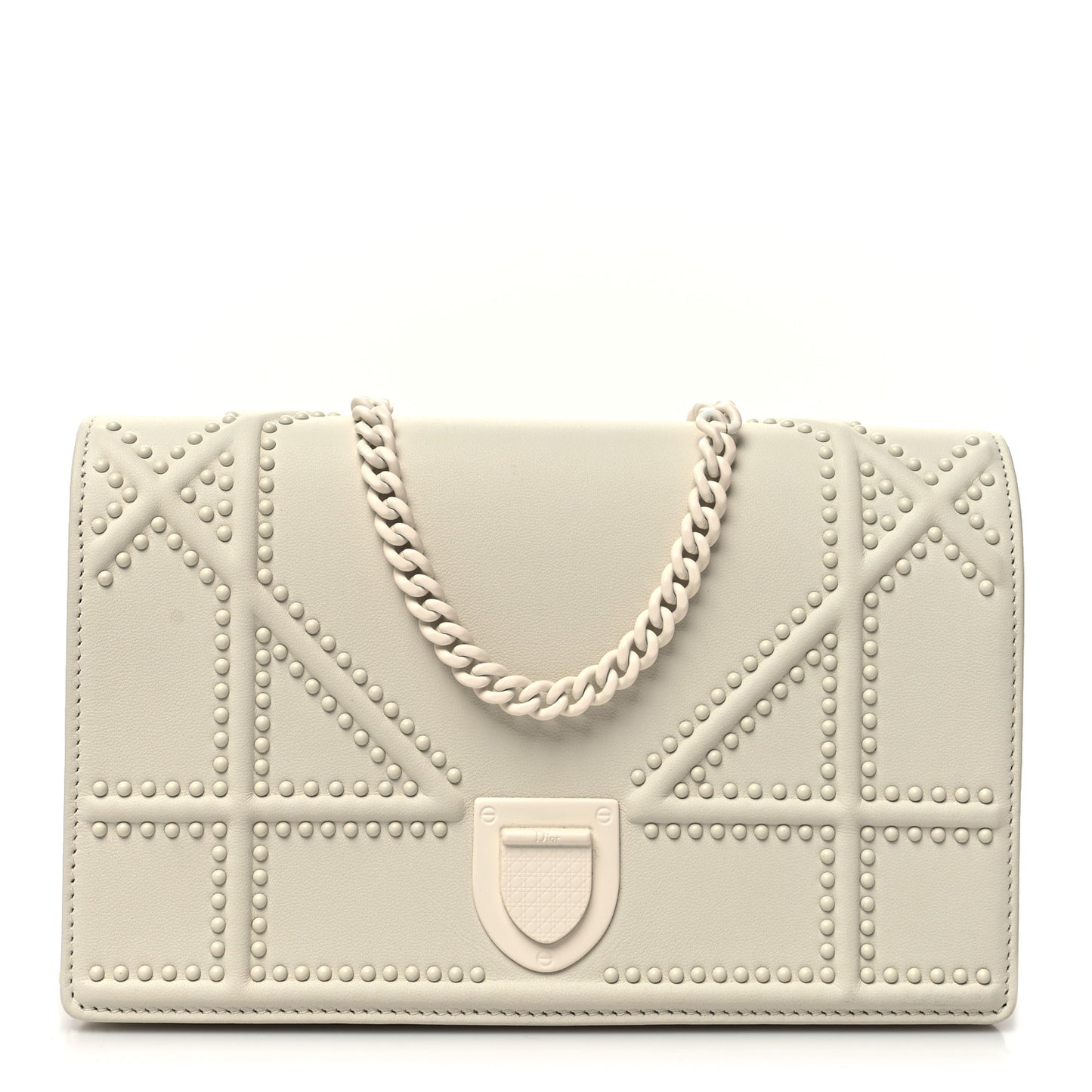Ultra Matte Calfskin Studded Diorama Wallet on Chain Pouch Off White