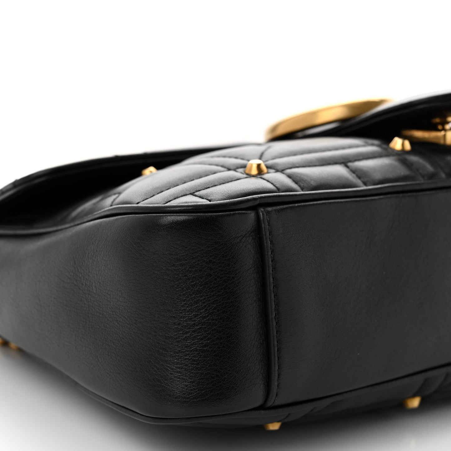 Calfskin Matelasse Studded Medium Pearly GG Marmont Shoulder Bag Black