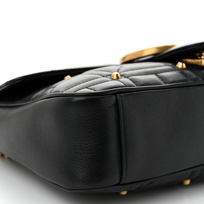 Gucci Calfskin Matelasse Studded Medium Pearly GG Marmont Shoulder Bag Black 9 of 10