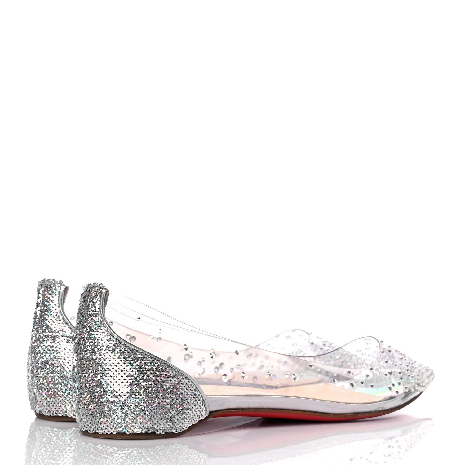 Christian Louboutin PVC Paill Hotfix Degrastrass Flats 37 Silver 4 of 8