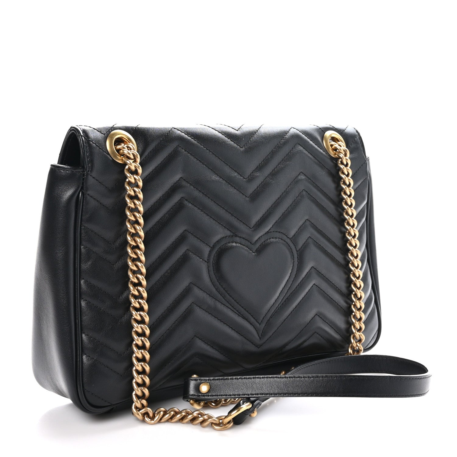 Gucci Calfskin Matelasse Medium GG Marmont Shoulder Bag Black 3 of 10