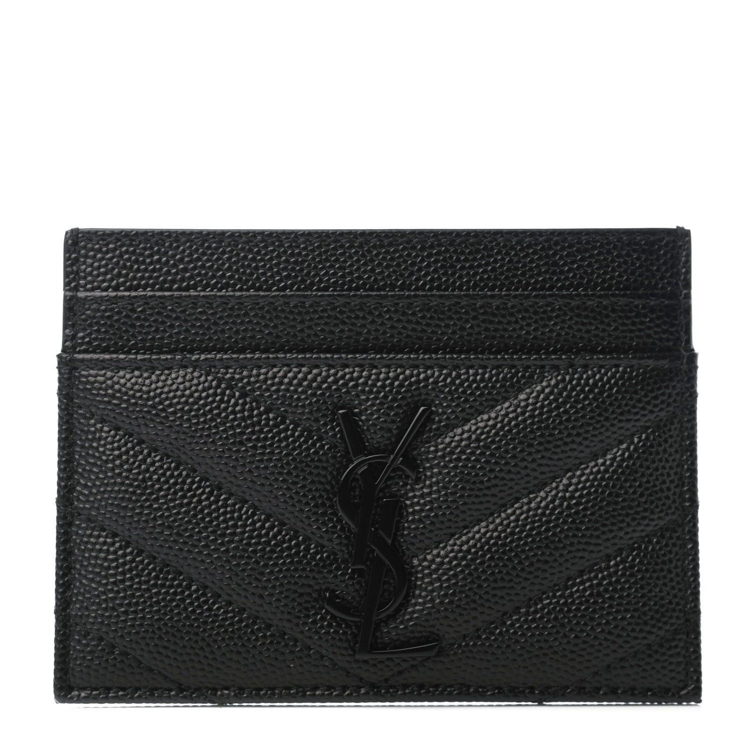 Saint Laurent Grain De Poudre Matelasse Chevron Monogram Credit Card Case Black 1 of 8