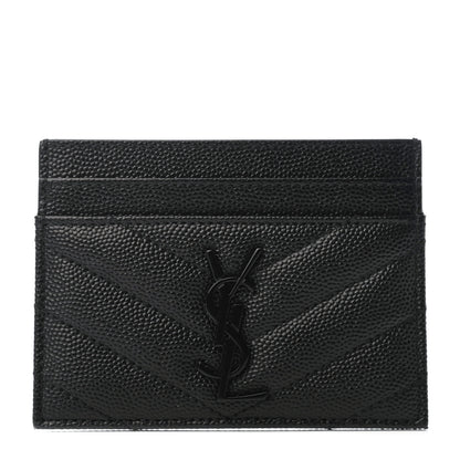 Saint Laurent Grain De Poudre Matelasse Chevron Monogram Credit Card Case Black 1 of 8