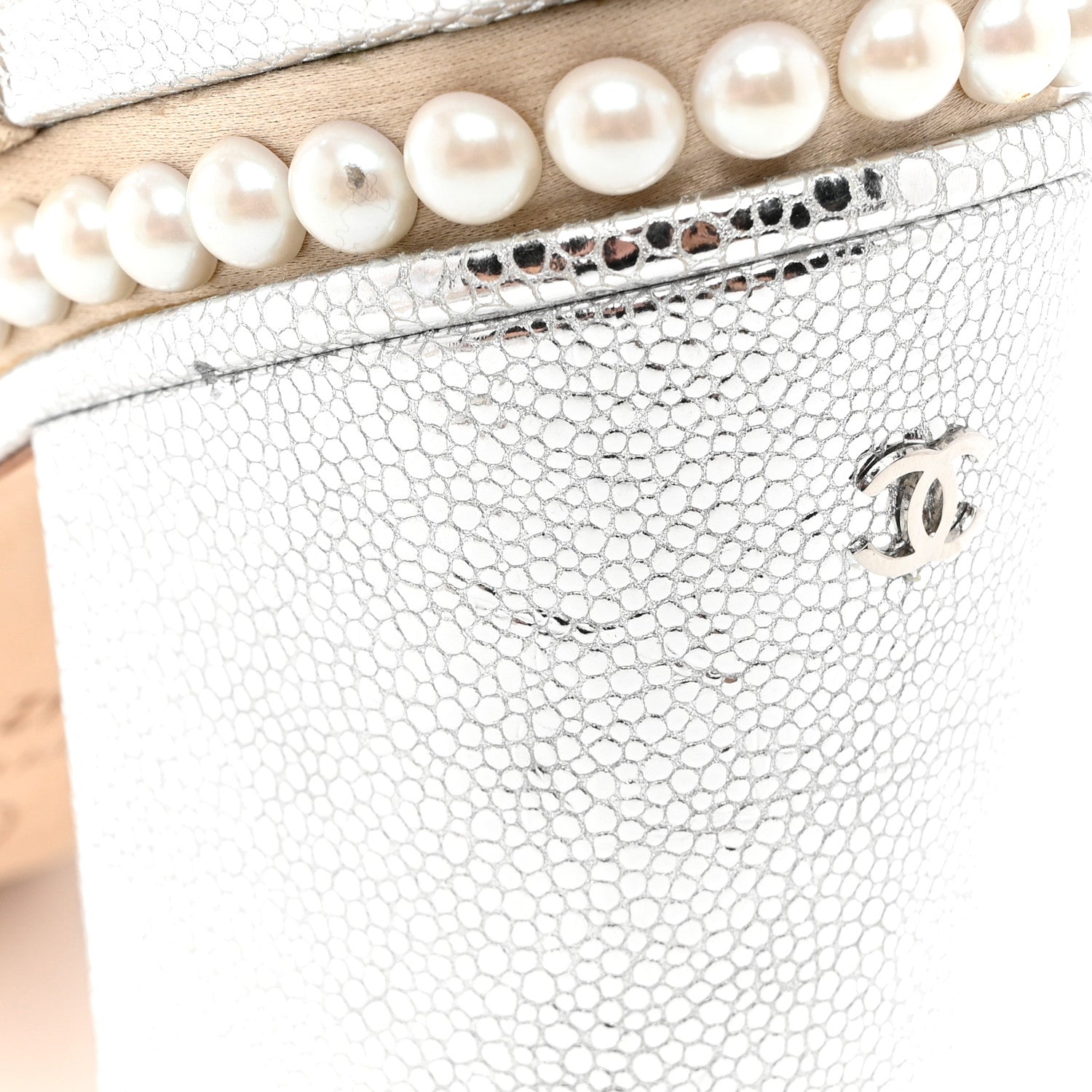 Chanel Metallic Caviar Satin Pearl Strappy Sandals 42 Silver Beige 9 of 9