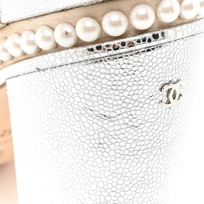 Chanel Metallic Caviar Satin Pearl Strappy Sandals 42 Silver Beige 9 of 9