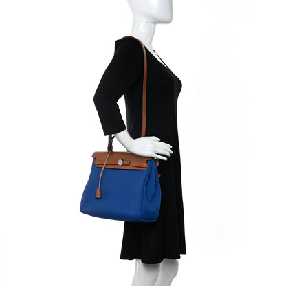 Hermes Military Toile Vache Hunter Herbag Zip Retourne 31 PM Bleu France Fauve 3 of 12