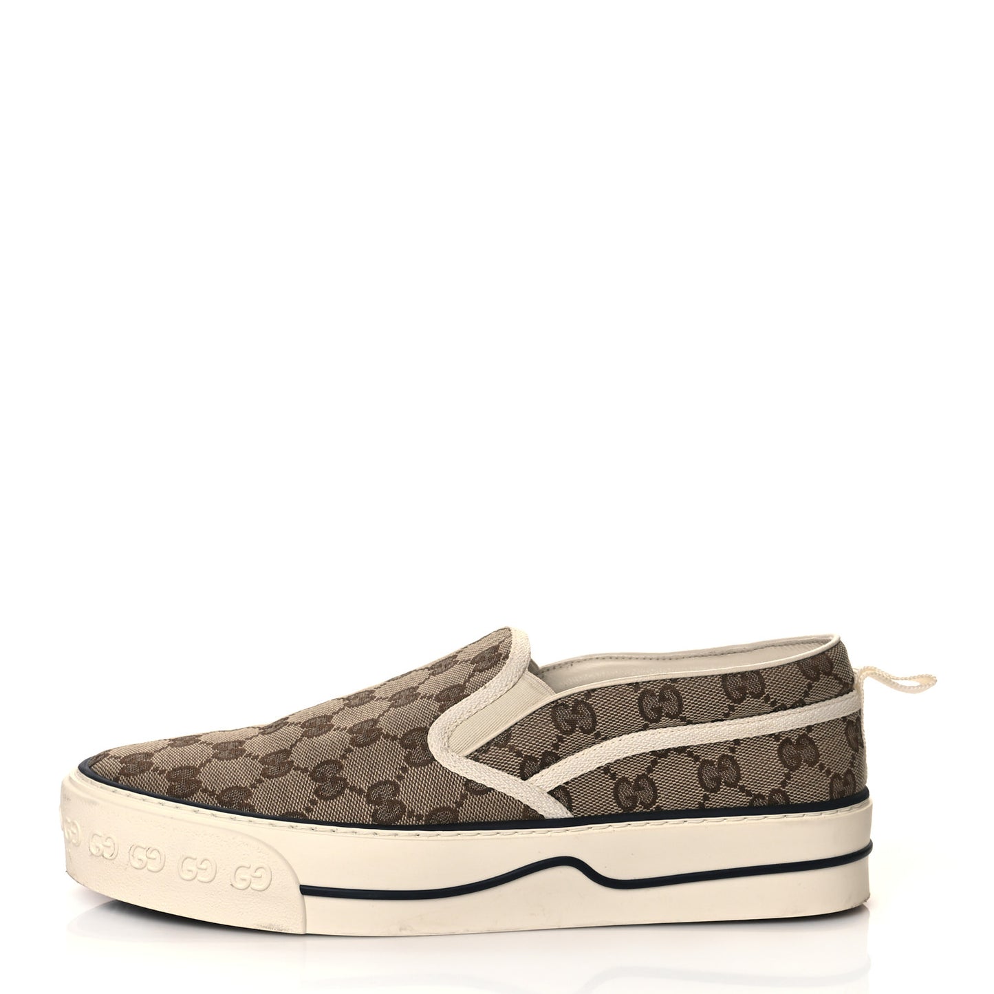 GG Monogram Womens 1977 Tennis Slip On 30mm Sneakers 41 Beige Ebony Mystic White