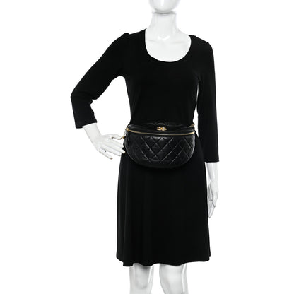 Chanel Lambskin Pearl Quilted CC Belt Bag Black 2 of 10